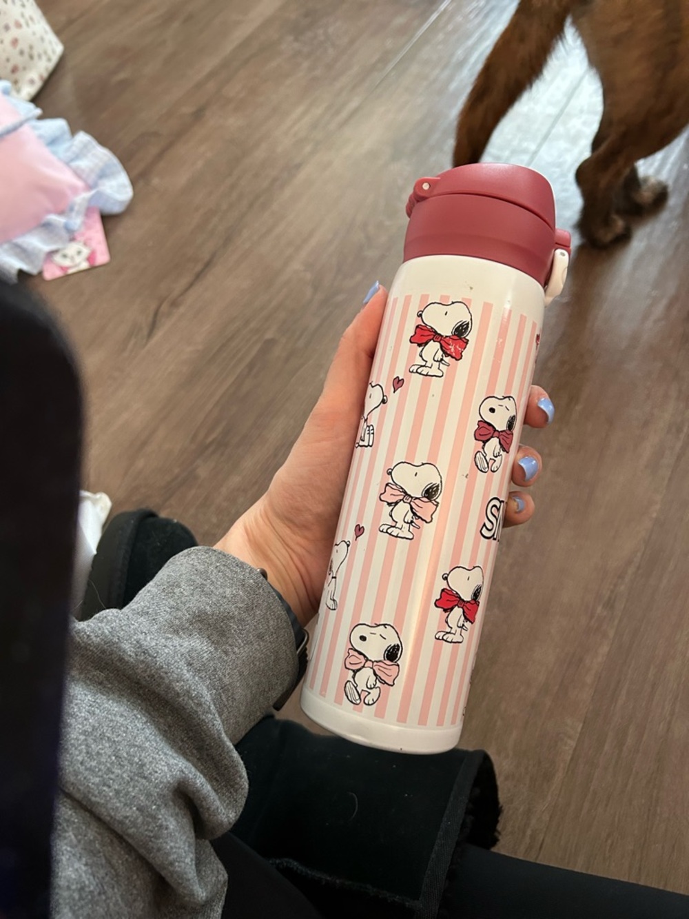 NWT Snoopy Pink Striped Stainless Bottle - Picture 2 of 6